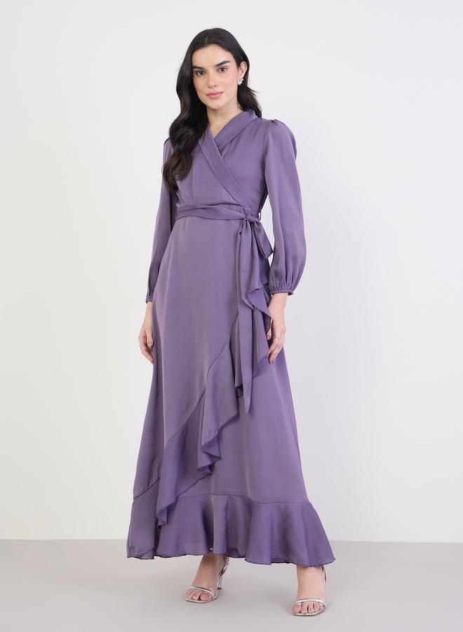 Styli Lilac Ruffle Long Sleeves Wrap Maxi Dress - Image 2