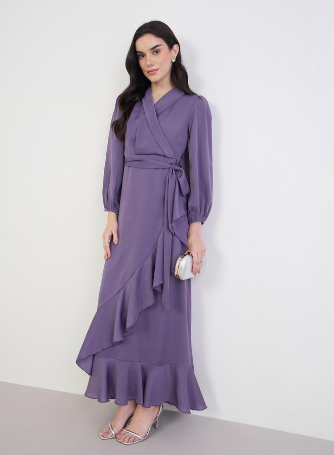 Styli Lilac Ruffle Long Sleeves Wrap Maxi Dress - Image 1