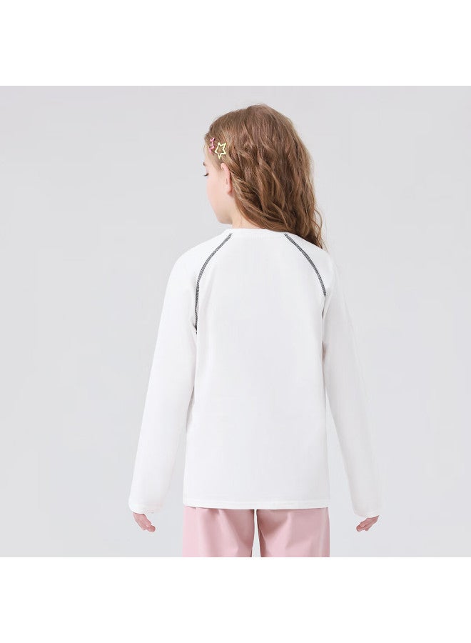 Yiershuang Children's Long Sleeve Shirt Autumn Winter 100% Cotton Fashionable Versatile Crew Neck Base Layer Long Sleeve T-shirt Homewear For Older Kids