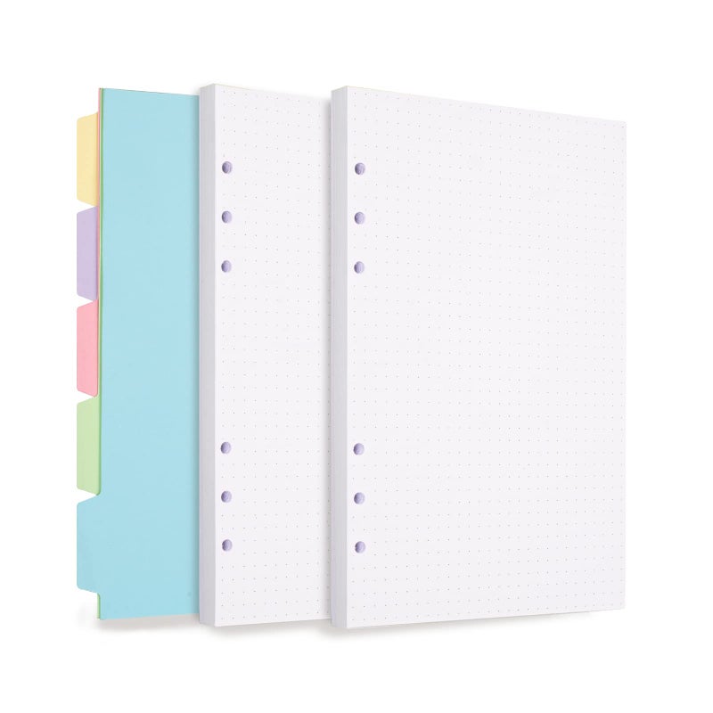 Billtigif A5 Refill Paper, Dotted Paper Planner Inserts for A5 Binder Budget Planner Journals Notebook, 6 Ring Loose Leaf Dotted Paper with Binder Dividers, 240 Pages (A5, Dotted Paper) - Image 1
