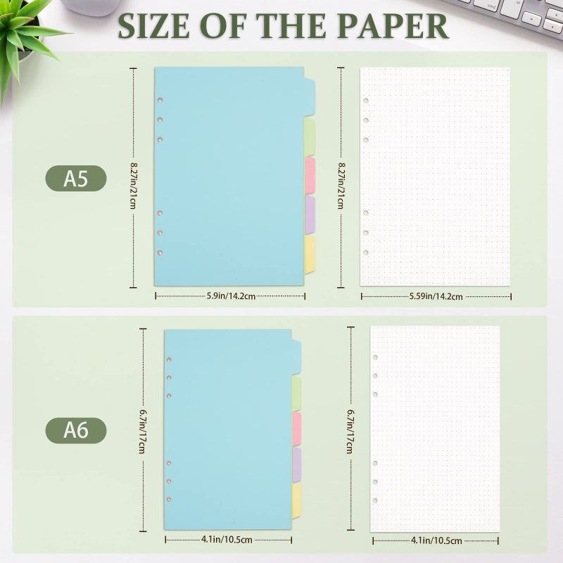 Billtigif A5 Refill Paper, Dotted Paper Planner Inserts for A5 Binder Budget Planner Journals Notebook, 6 Ring Loose Leaf Dotted Paper with Binder Dividers, 240 Pages (A5, Dotted Paper) - Image 2