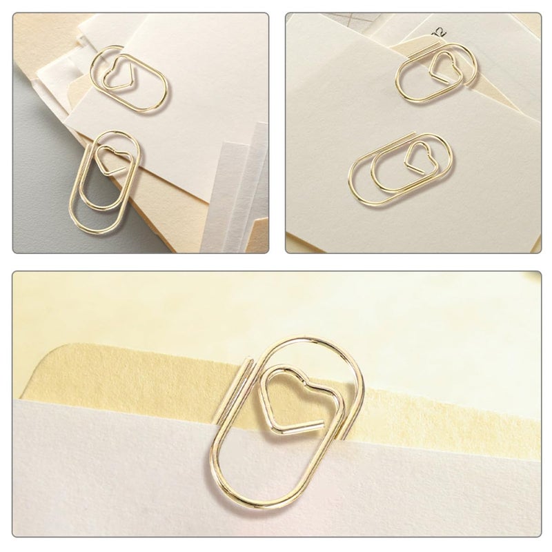 Gold Metal Heart Shaped Paper Clips 200pcs Decorative Bookmarks for Office School Home - Image 4