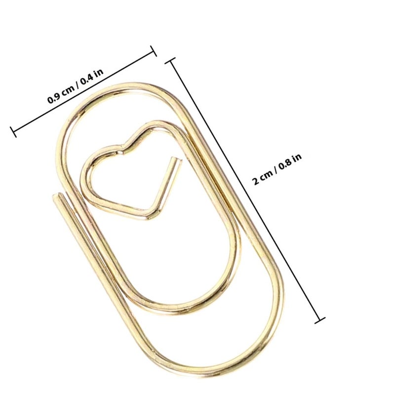 Gold Metal Heart Shaped Paper Clips 200pcs Decorative Bookmarks for Office School Home - Image 3