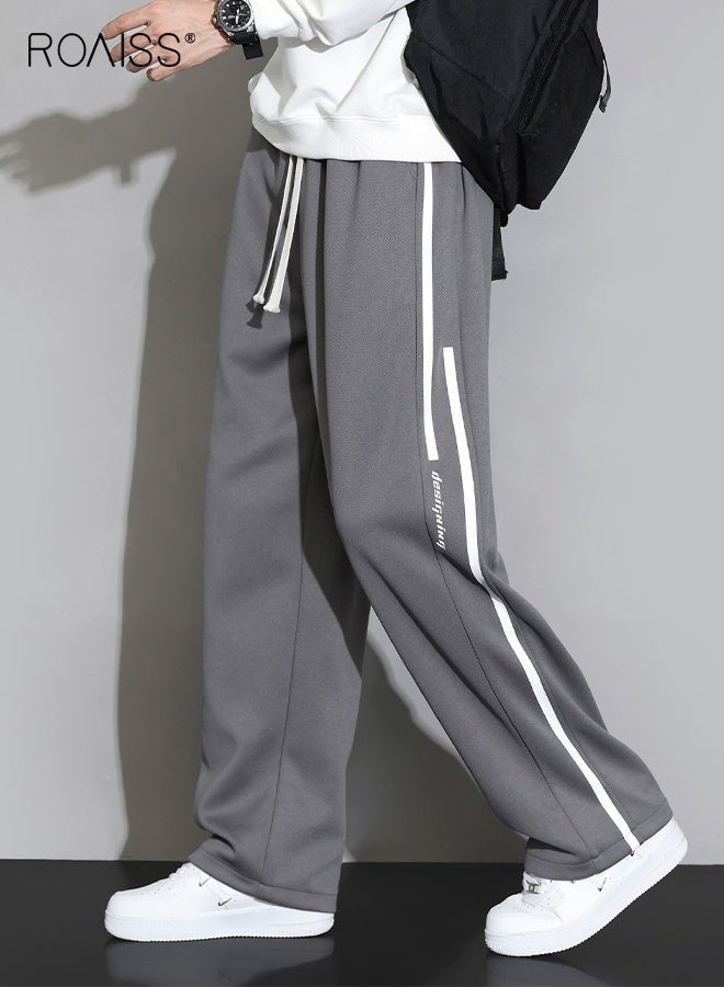 رويس بنطلون رجالي فضفاض مستقيم كاجوال مع دثار، بنطلون رياضي برباط قابل للتعديل للرجال، بنطلون رياضي واسع الساق مع جيوب في الربيع والخريف - Image 1