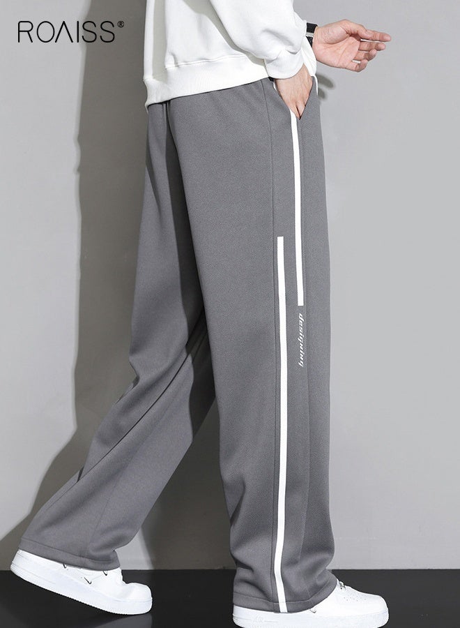 رويس بنطلون رجالي فضفاض مستقيم كاجوال مع دثار، بنطلون رياضي برباط قابل للتعديل للرجال، بنطلون رياضي واسع الساق مع جيوب في الربيع والخريف - Image 2