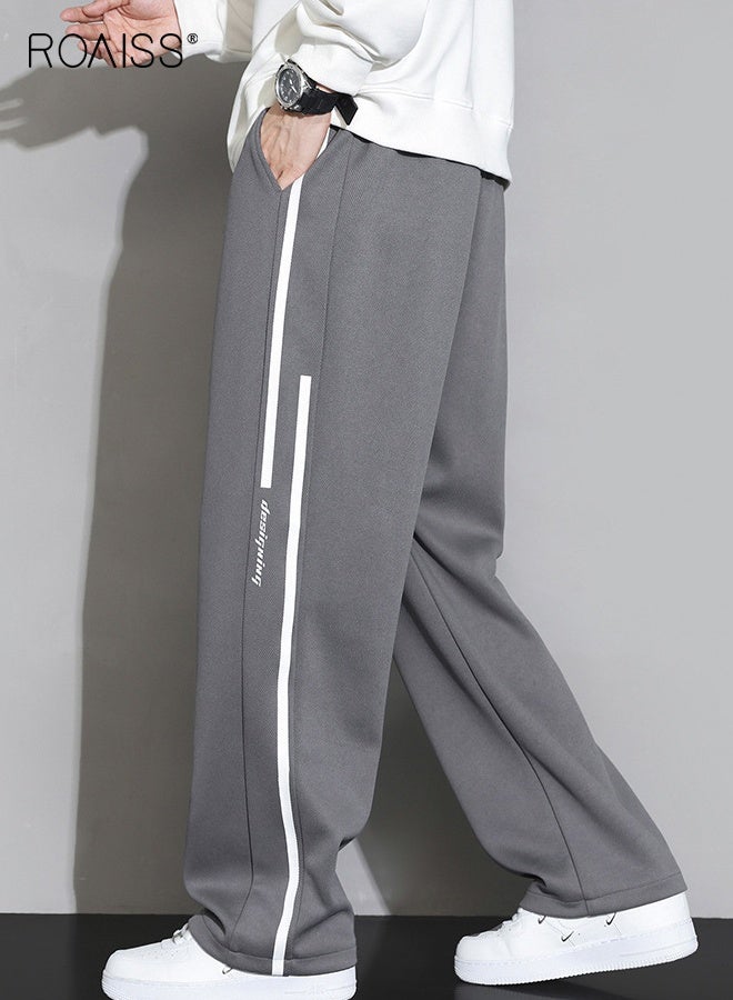 رويس بنطلون رجالي فضفاض مستقيم كاجوال مع دثار، بنطلون رياضي برباط قابل للتعديل للرجال، بنطلون رياضي واسع الساق مع جيوب في الربيع والخريف - Image 3