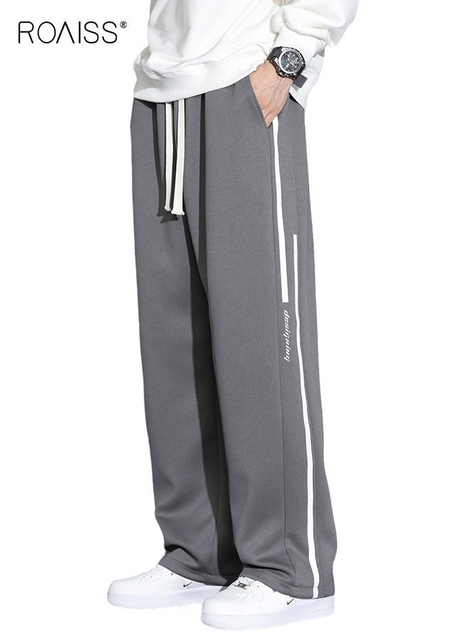 رويس بنطلون رجالي فضفاض مستقيم كاجوال مع دثار، بنطلون رياضي برباط قابل للتعديل للرجال، بنطلون رياضي واسع الساق مع جيوب في الربيع والخريف - Image 4