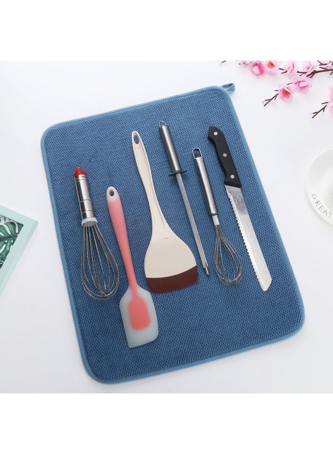 Cross-border Microfiber Absorbent Quick-drying Meal Mat Household Kitchenware Draining Drying Mat Pot Pillow Cup Butterfly Drying Mat Coaster Mat-Color:Blue-Specifications:38*50cm - Image 1
