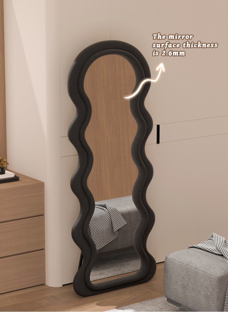 زينو مرآة طويلة الحجم 170×70×2.5 سم، مرآة غير منتظمةمشكلة الموجات، مرآة أرضية مقوسة بموجة، مرآة جدرانية قابلة للإرث أو التعليق أو الانحناء على الجدار للغرفة النومية، مرآة ذات إطار خشبي مُحيط بلون الفلانيل - Image 4