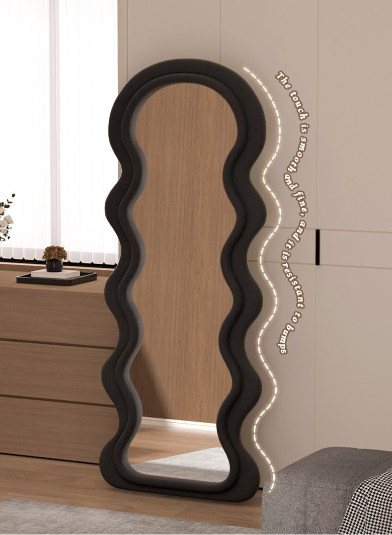 زينو مرآة طويلة الحجم 170×70×2.5 سم، مرآة غير منتظمةمشكلة الموجات، مرآة أرضية مقوسة بموجة، مرآة جدرانية قابلة للإرث أو التعليق أو الانحناء على الجدار للغرفة النومية، مرآة ذات إطار خشبي مُحيط بلون الفلانيل - Image 2