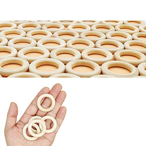 VIUJUH 50 Pieces Natural Wooden Rings for DIY Craft Unfinished Handmade Wood Rings Circles Without Paint for Wood Ring Pendant Connectors Jewelry Making (35MM(1.38")) - Image 3