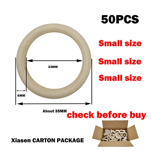 VIUJUH 50 Pieces Natural Wooden Rings for DIY Craft Unfinished Handmade Wood Rings Circles Without Paint for Wood Ring Pendant Connectors Jewelry Making (35MM(1.38")) - Image 2