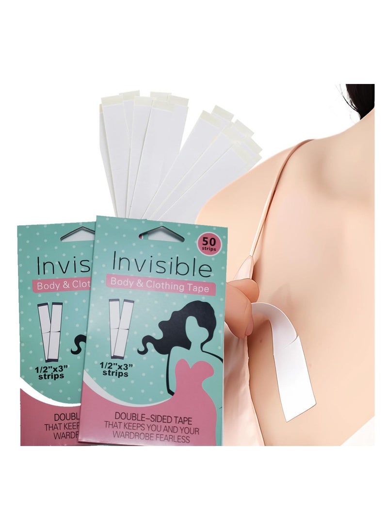 Generic 100PCS Double Sided Tape for Clothes Body Strength Tape Adhesive on Skin and Fabrics Clear Tape for All Skin Tones and Fabrics  - Image 1