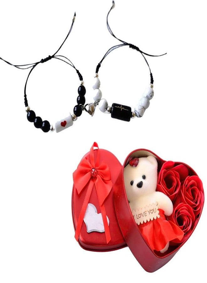 Thrillz Valentine Gift For Girlfriend Matching Bracelet For Women Megnetic Heart Beads Couple Bracelet For Men Women Girls With Heartbox Love Gifts - Image 1