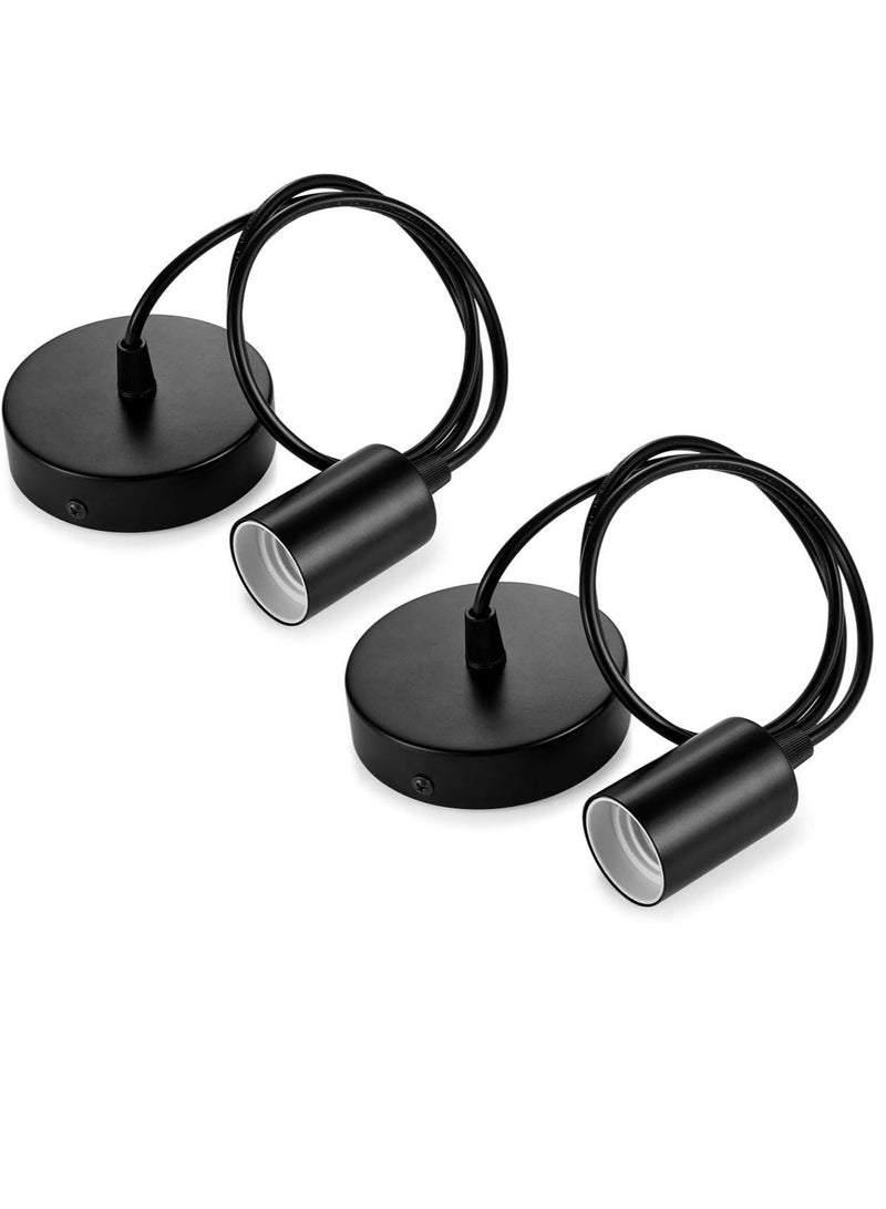Linkind Pack Of 2 Metal Lamp Hangers, E27 Lamp Holders With Cable, 100 Cm Cord Pendant, Pendant Light Cable, Ideal For Ceiling Lighting, Black - Image 1