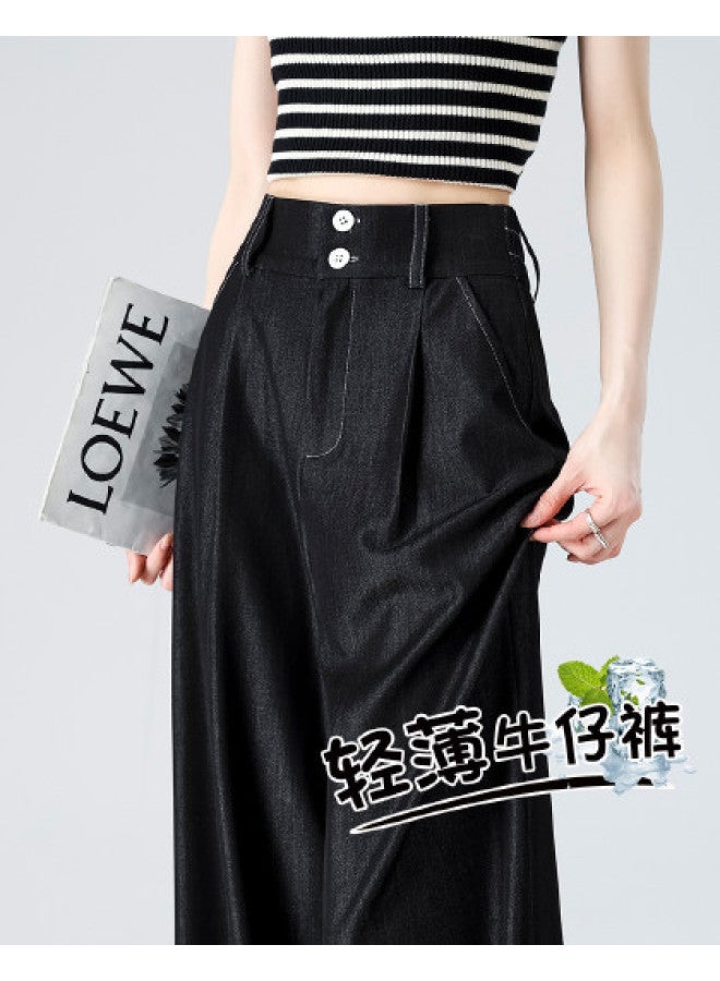 Hstyle Women's Denim-like Double Button Single Pleat Suit Pants - 2025 Summer Fashion High Waist Slimming Office Wide Leg Pants - Image 1