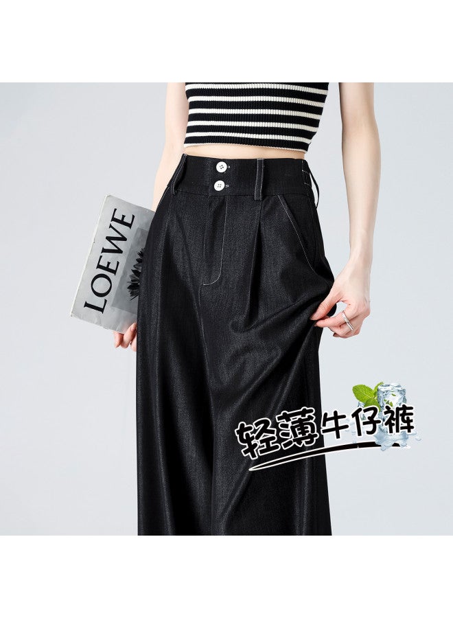 Hstyle Women's Denim-like Double Button Single Pleat Suit Pants - 2025 Summer Fashion High Waist Slimming Office Wide Leg Pants - Image 2