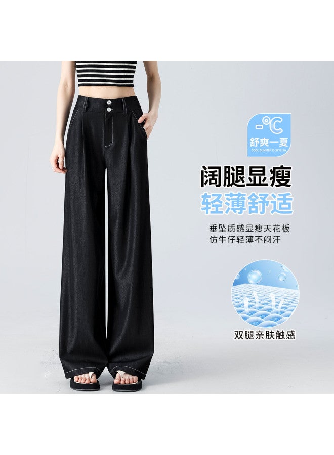 Hstyle Women's Denim-like Double Button Single Pleat Suit Pants - 2025 Summer Fashion High Waist Slimming Office Wide Leg Pants - Image 4