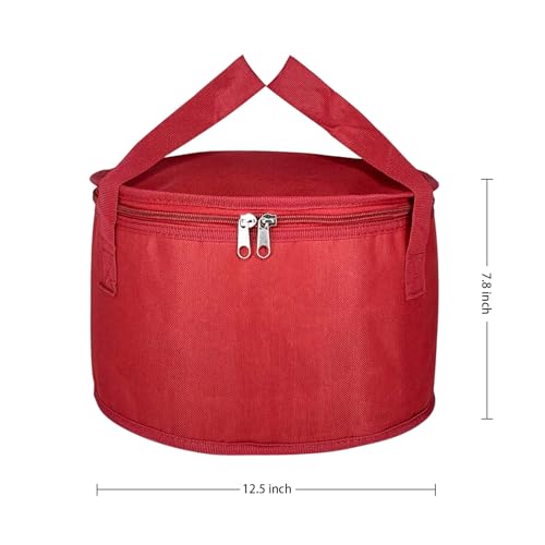Yalin 2 Pack 12.5X7.8 Inch Round Lunch Bags, Insulated Thermal Pastry and Pie Carrier, Reusable Cake Cooler and Casserole Carrier Bags for Potluck, Picnics Food Delivery (Red Color) - Image 4