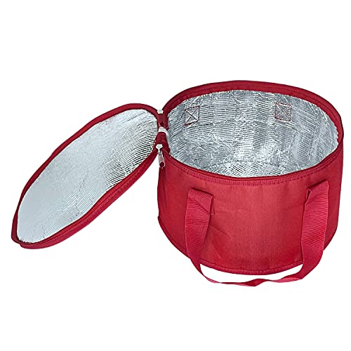 Yalin 2 Pack 12.5X7.8 Inch Round Lunch Bags, Insulated Thermal Pastry and Pie Carrier, Reusable Cake Cooler and Casserole Carrier Bags for Potluck, Picnics Food Delivery (Red Color) - Image 3