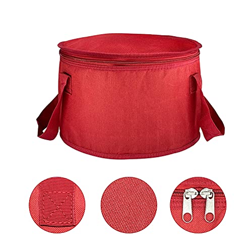 Yalin 2 Pack 12.5X7.8 Inch Round Lunch Bags, Insulated Thermal Pastry and Pie Carrier, Reusable Cake Cooler and Casserole Carrier Bags for Potluck, Picnics Food Delivery (Red Color) - Image 5