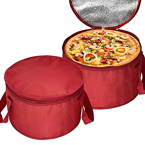 Yalin 2 Pack 12.5X7.8 Inch Round Lunch Bags, Insulated Thermal Pastry and Pie Carrier, Reusable Cake Cooler and Casserole Carrier Bags for Potluck, Picnics Food Delivery (Red Color) - Image 1