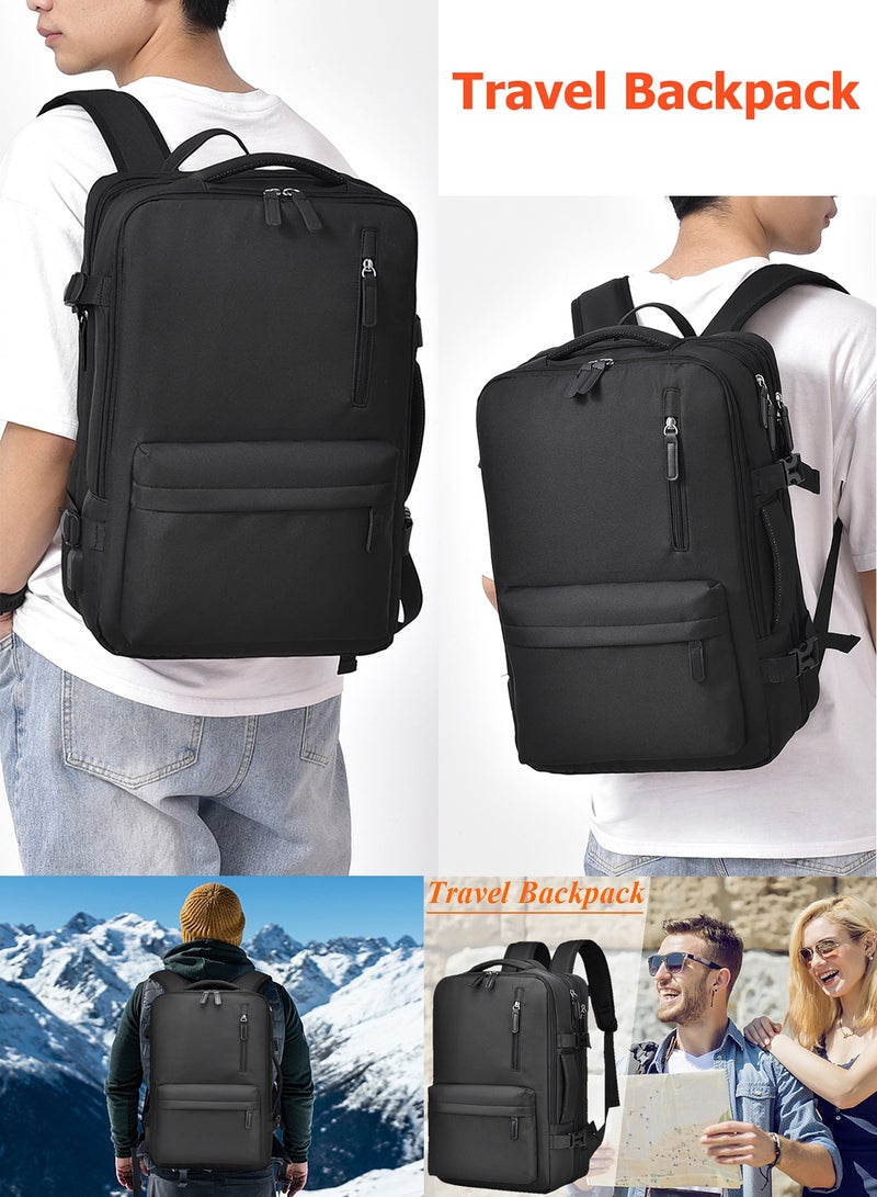 TokFaa Carry on Backpack,Large Travel Laptop Backpack Expandable 40L Flight Approved Weekender Overnight Luggage Bag for Men Women 17 Inch Waterproof Daypack for Business College School（Black） - Image 3