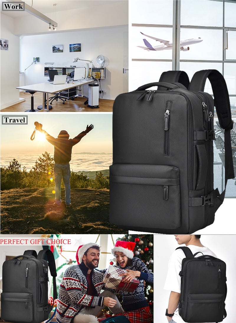 TokFaa Carry on Backpack,Large Travel Laptop Backpack Expandable 40L Flight Approved Weekender Overnight Luggage Bag for Men Women 17 Inch Waterproof Daypack for Business College School（Black） - Image 4