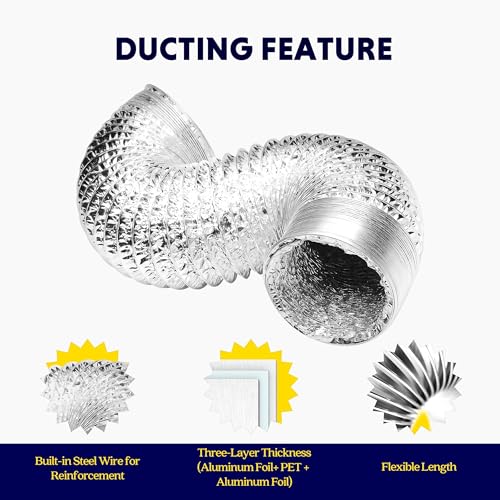 iPower 4 inch 8 feet Non-Insulated Flex Air Aluminum Foil Ducting Dryer Vent Hose for HVAC Ventilation with 2 Clamps, Silver - Image 3