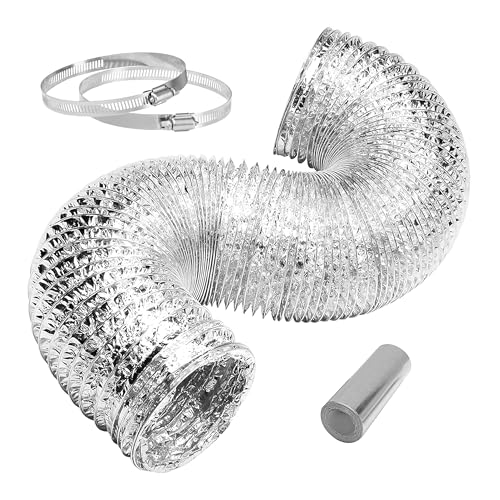iPower 4 inch 8 feet Non-Insulated Flex Air Aluminum Foil Ducting Dryer Vent Hose for HVAC Ventilation with 2 Clamps, Silver - Image 1
