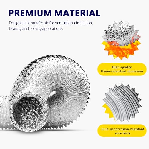 iPower 4 inch 8 feet Non-Insulated Flex Air Aluminum Foil Ducting Dryer Vent Hose for HVAC Ventilation with 2 Clamps, Silver - Image 2