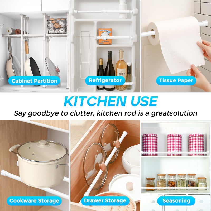 ZipGlo Tension Curtain Rod 12-20inches Small Tension Rods White Adjustable Spring Tension Curtain Rods 2 Pack Mini Curtain Rod Short for Cupboard Closet Rod Kitchen Drawers No Drill Cupboard Cabinets - Image 4