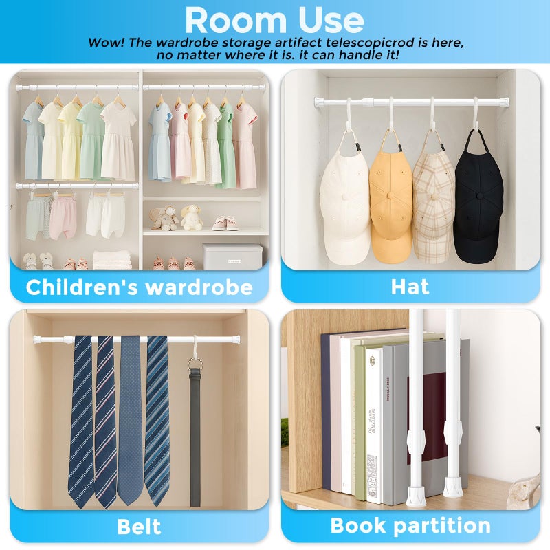 ZipGlo Tension Curtain Rod 12-20inches Small Tension Rods White Adjustable Spring Tension Curtain Rods 2 Pack Mini Curtain Rod Short for Cupboard Closet Rod Kitchen Drawers No Drill Cupboard Cabinets - Image 3