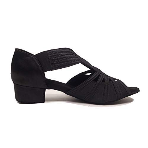YYTing Low Heel Women Ballroom Dance Shoes Salsa Batchata Social Beginner Practice wedding Dancing 1.5'' Heels YT04(9, Black) - Image 3