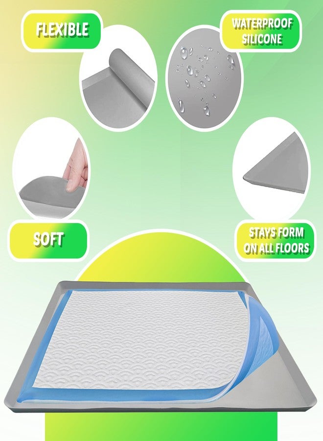 Skywin TidyFriend Dog Pee Pad Holder Tray Fits for 27.5” x 44” Wee Wee Pee Pads - Stable Grip, Raised Edges, Quick-Wipe Silicone Surface Dog Potty Tray Holder for Indoor Flooring Protection (Light Grey) - Image 4