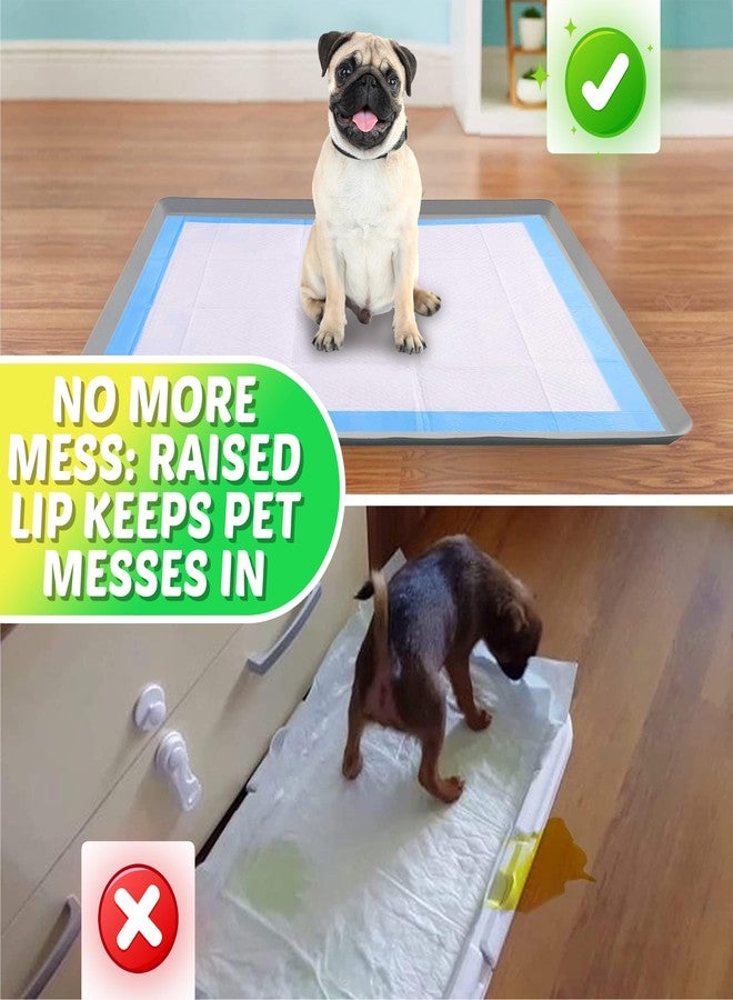Skywin TidyFriend Dog Pee Pad Holder Tray Fits for 27.5” x 44” Wee Wee Pee Pads - Stable Grip, Raised Edges, Quick-Wipe Silicone Surface Dog Potty Tray Holder for Indoor Flooring Protection (Light Grey) - Image 3