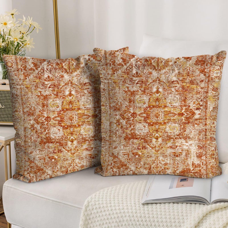 BUAEL Boho Throw Pillow Covers 20x20 inch Set of 2,Bohemian Vintage Carpet Pattern Antique Ethnic Decor Double Sided Pattern Cushion Cover Soft Pillow Case Living Sofa Room Bed Square Pillow Cover - Image 1