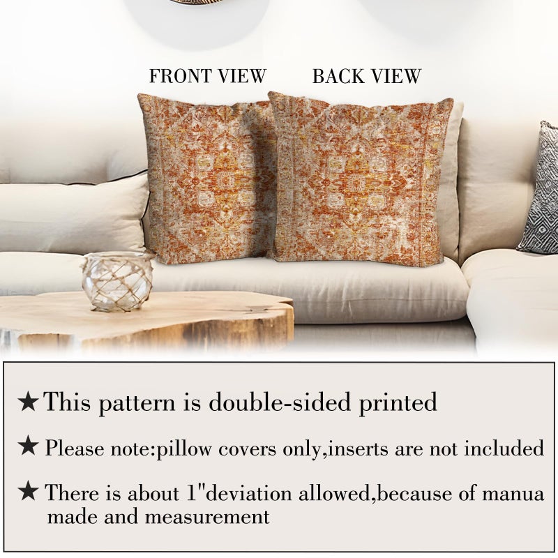 BUAEL Boho Throw Pillow Covers 20x20 inch Set of 2,Bohemian Vintage Carpet Pattern Antique Ethnic Decor Double Sided Pattern Cushion Cover Soft Pillow Case Living Sofa Room Bed Square Pillow Cover - Image 3