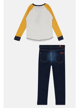 7 FOR ALL MANKIND Toddlers Boy 2 Piece Textured Sweatshirt And Jeans Set, Blue  - Image 2