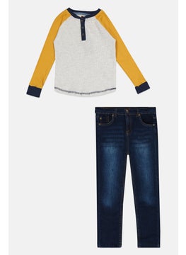 7 FOR ALL MANKIND Toddlers Boy 2 Piece Textured Sweatshirt And Jeans Set, Blue  - Image 1