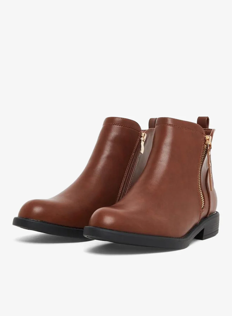 Styli Tan Zip Ankle Boots