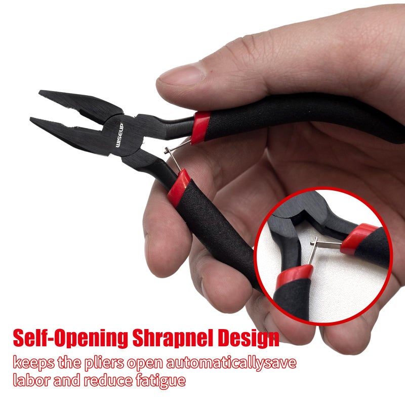 WISEUP 8-Piece Mini Pliers Setï¼ŒNeedle, Round, Flat, Long, Bent Nose, Diagonal, End Cutting & Linesman Pliers for Crafting, Electronics & Jewelry Makingï¼Œwith Pouch - Image 3