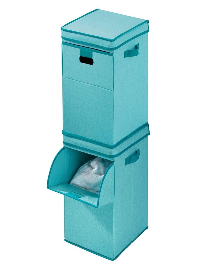 InterDesign iDesign Emmy Fabric Storage Bin with Lid and Opening Front, Basket Container with Dual Side Handles for Closet, Bedroom, Toys, Nursery - Teal - Image 5