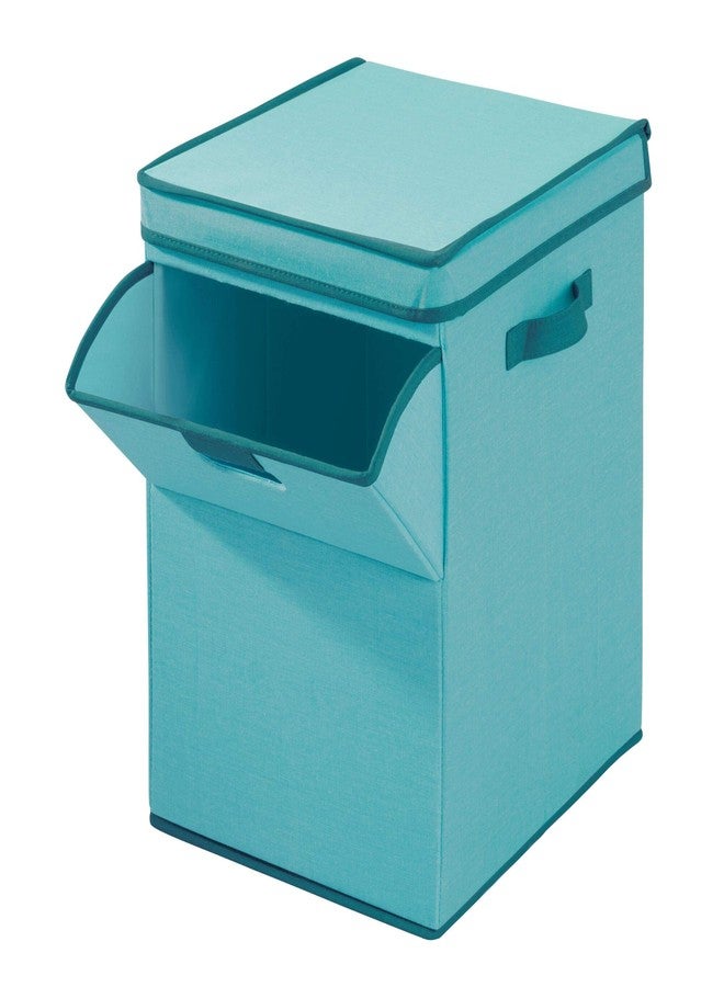 InterDesign iDesign Emmy Fabric Storage Bin with Lid and Opening Front, Basket Container with Dual Side Handles for Closet, Bedroom, Toys, Nursery - Teal - Image 3