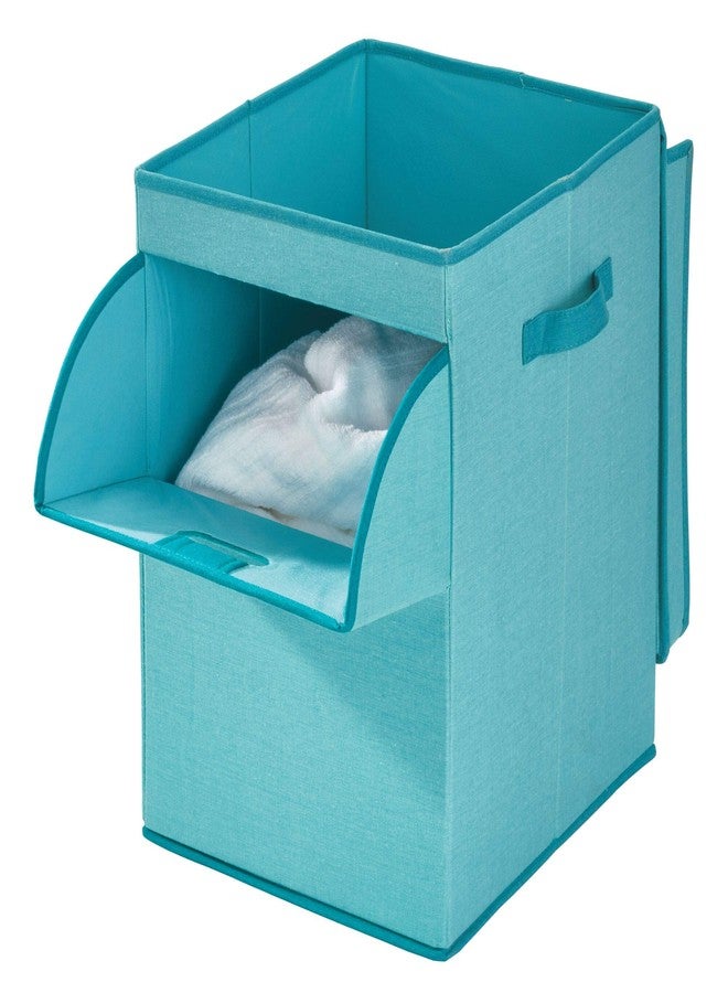InterDesign iDesign Emmy Fabric Storage Bin with Lid and Opening Front, Basket Container with Dual Side Handles for Closet, Bedroom, Toys, Nursery - Teal - Image 2