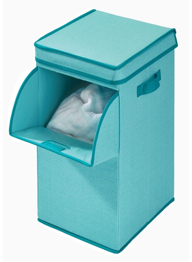 InterDesign iDesign Emmy Fabric Storage Bin with Lid and Opening Front, Basket Container with Dual Side Handles for Closet, Bedroom, Toys, Nursery - Teal - Image 1