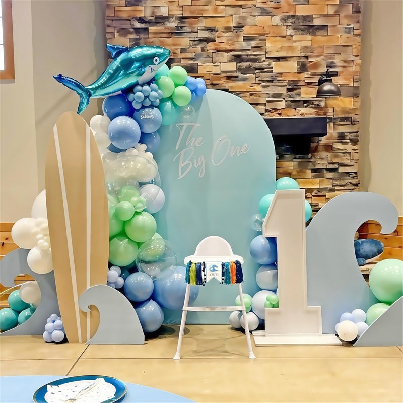 Froova Under the Sea Balloons Garland Arch Kit, 123pcs Dusty Blue Teal Pastel Green Metallic Blue Green Ocean Balloon with Transparent Balloons for Shark Baby Shower Sea Animal Birthday Party Decorations - Image 4