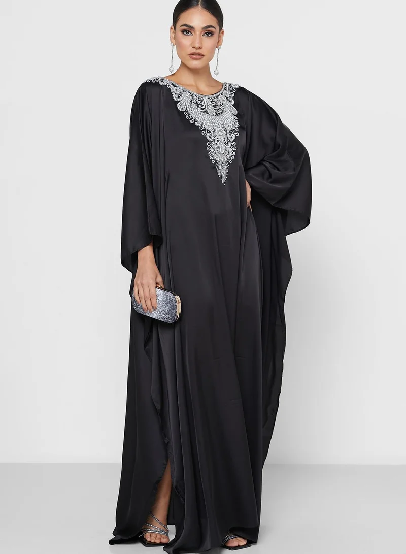 ARABIAN CLOSET Embellished Neck Cape Sleeve Kaftan