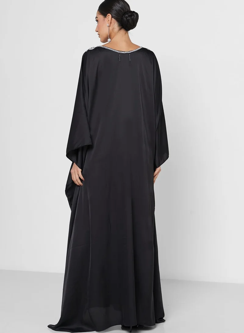 ARABIAN CLOSET Embellished Neck Cape Sleeve Kaftan