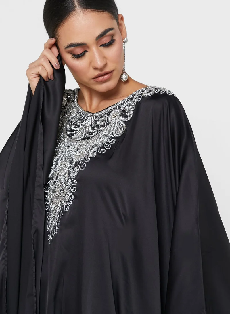 ARABIAN CLOSET Embellished Neck Cape Sleeve Kaftan